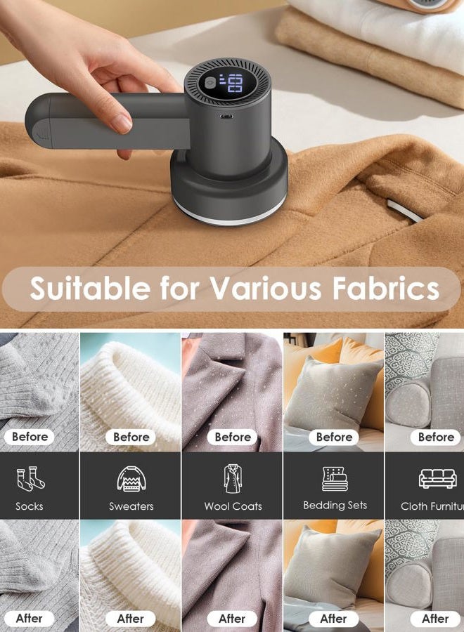 HOMEASY Fabric Shaver Fuzz Remover Rechargeable, Electric Lint Remover Shaver with 3 Blades & LED Digital Display, Sweater Couch Fabric Pill Shaver for Sweater, Couch, Furniture (Dark Gray) - Image 4