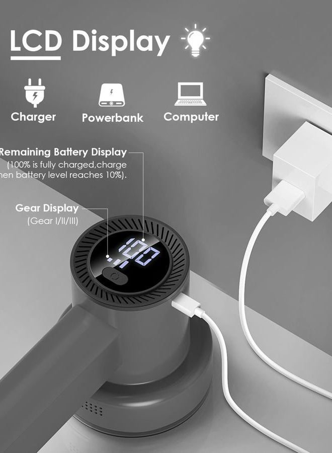HOMEASY Fabric Shaver Fuzz Remover Rechargeable, Electric Lint Remover Shaver with 3 Blades & LED Digital Display, Sweater Couch Fabric Pill Shaver for Sweater, Couch, Furniture (Dark Gray) - Image 2