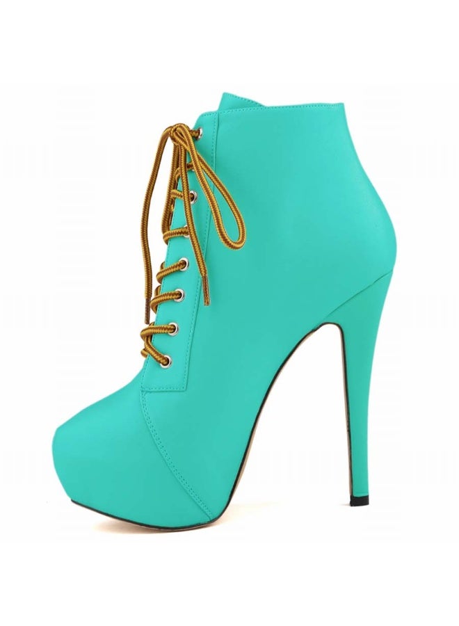 Loquat Autumn/Winter Platform Ultra High Stiletto Lace-Up Boots 14cm Green  - Image 1