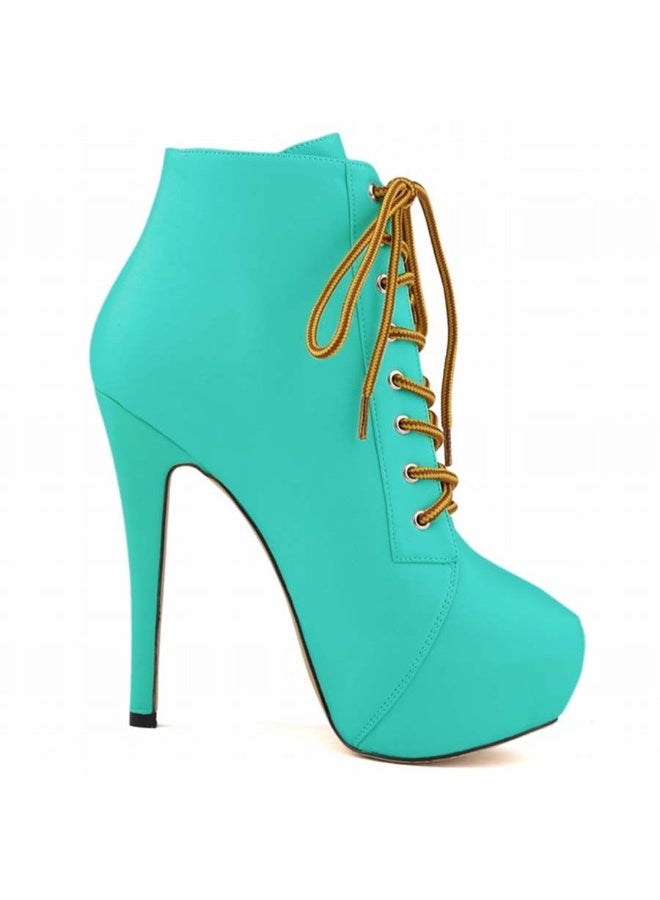 Loquat Autumn/Winter Platform Ultra High Stiletto Lace-Up Boots 14cm Green  - Image 2