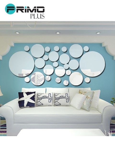 26-Piece Easy To Paste Removable And Install DIY Polka Dot Wall Mirror Stickers Silver