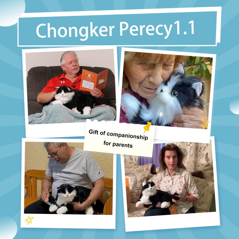 Chongker Interactive Companion Robot Cat Pets  Handmade Weighted Stuffed Animals  Cat Plush Toy With Voice Response  Realistic Heartbeat And Purring  Black Cat - Image 5