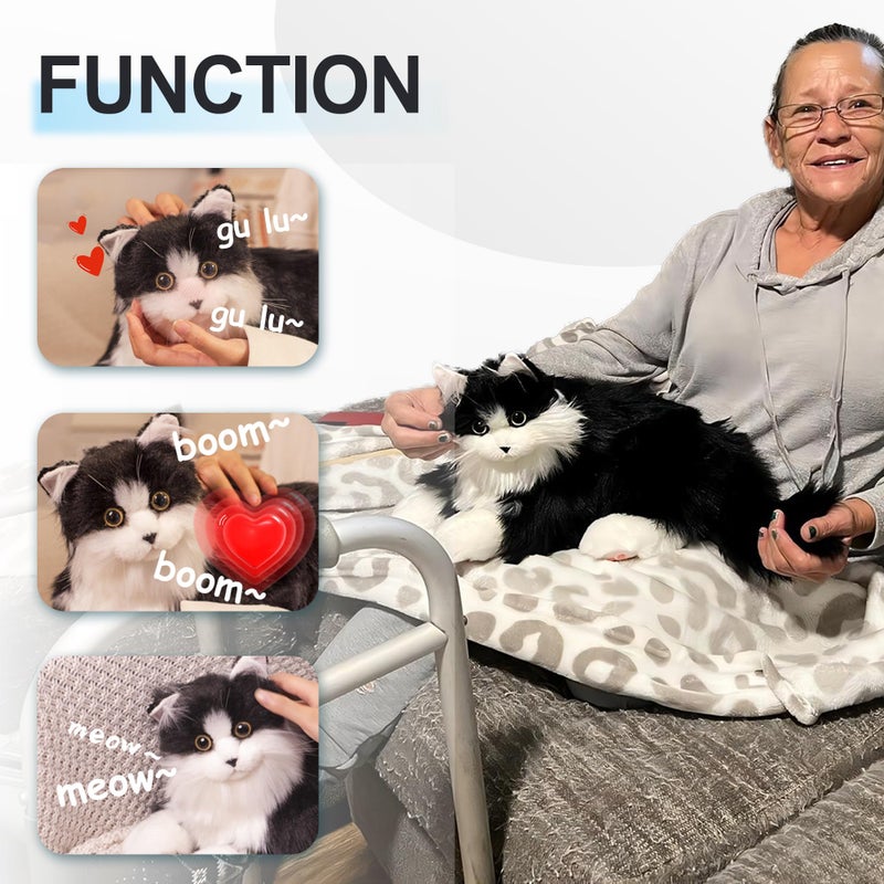 Chongker Interactive Companion Robot Cat Pets  Handmade Weighted Stuffed Animals  Cat Plush Toy With Voice Response  Realistic Heartbeat And Purring  Black Cat - Image 2