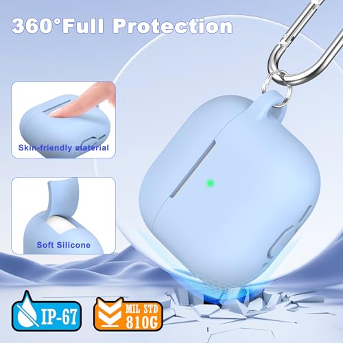 MHYALUDO for AirPods 4th Generation Case Cover 2024 Military Grade Soft Silicone ShockAbsorbing for AirPods 4 Case with Keychain Cleaning kit Sky Blue - Image 3
