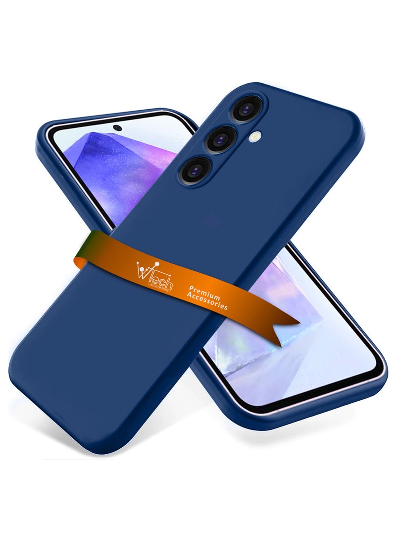 دبليو تيك غطاء حماية من السيليكون السائل الناعم لهاتف سامسونج جالاكسي A55 5G 2024 باللون الأزرق الداكن - Image 1