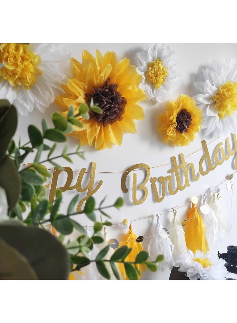 SYOSI 12Pcs Sunflower Daisy Tissue Paper Pom Poms Flowers for Party Decorations - 12" & 8" Yellow, Brown, White, Boho Rustic Bridal Baby Shower Birthday Wedding Ceiling Décor - Image 5