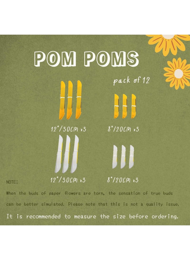 SYOSI 12Pcs Sunflower Daisy Tissue Paper Pom Poms Flowers for Party Decorations - 12" & 8" Yellow, Brown, White, Boho Rustic Bridal Baby Shower Birthday Wedding Ceiling Décor - Image 2