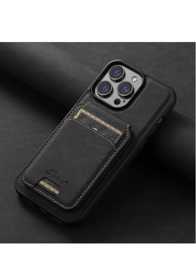 AROAQ Iphone Wallet Phone Case, Premium Leather Phone Case Back Cover, Elegant Design Phone Protective Cover For Iphone 15 Pro Max, 15 Plus, Pro, ( Black ) - Image 1