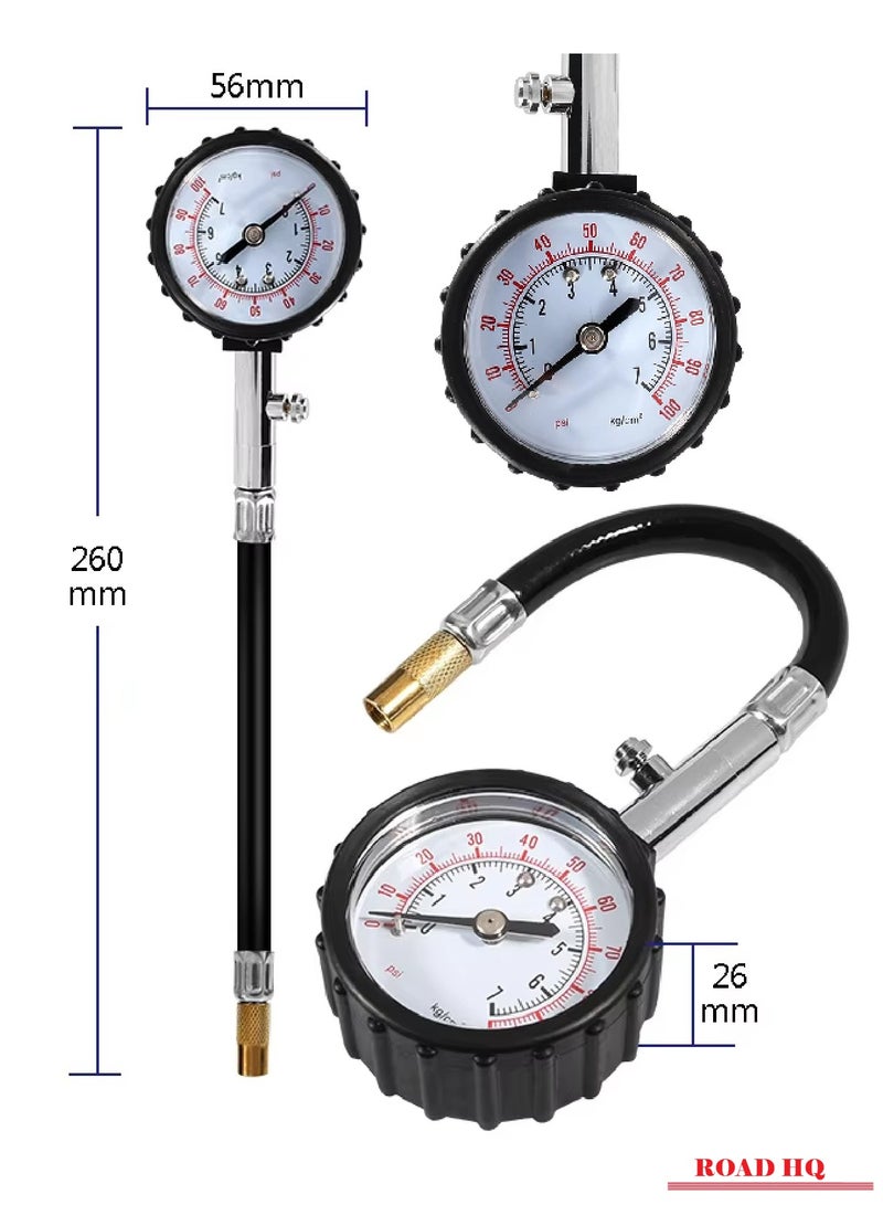ROAD HQ مقياس ضغط الإطارات 100 psi مقياس إطارات دقيق ثقيل للسيارات والشاحنات وسيارات الدفع الرباعي والدراجات النارية - Image 2