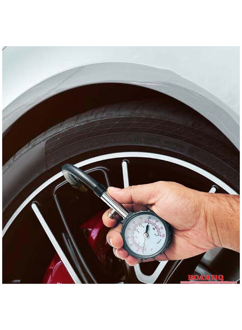ROAD HQ مقياس ضغط الإطارات 100 psi مقياس إطارات دقيق ثقيل للسيارات والشاحنات وسيارات الدفع الرباعي والدراجات النارية - Image 3