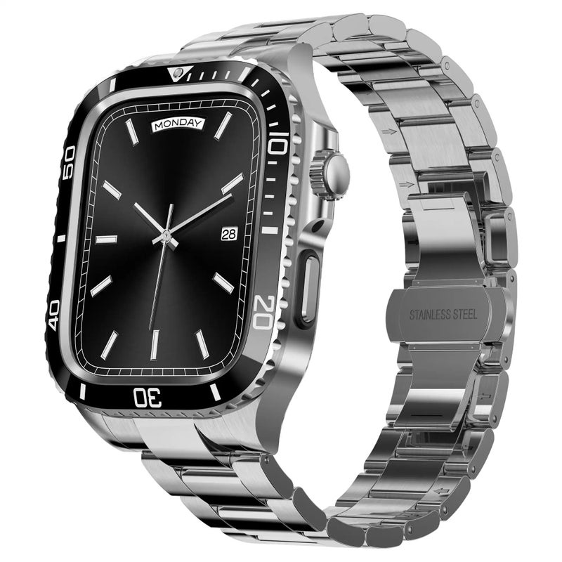 Dado حافظة متكاملة + سوار من الفولاذ المقاوم للصدأ متوافق مع ساعة آبل 9/8/7، 45 مم - Image 1