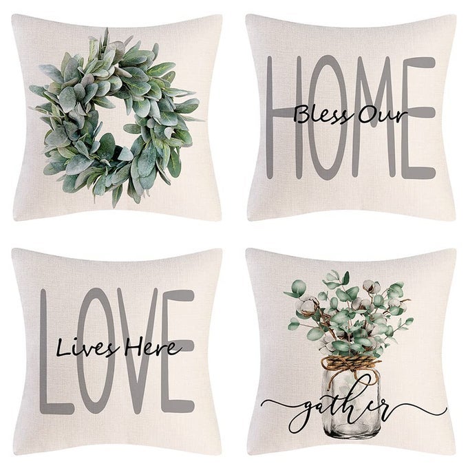 THROW PILLOW COVERS 18X18 SET OF 4 FARMHOUSE PILLOW COVERS NATURAL CUSHION CASES DECORATIVE PILLOWCASES FOR SOFA COUCH LIVING ROOM OUTDOOR HOME DECOR