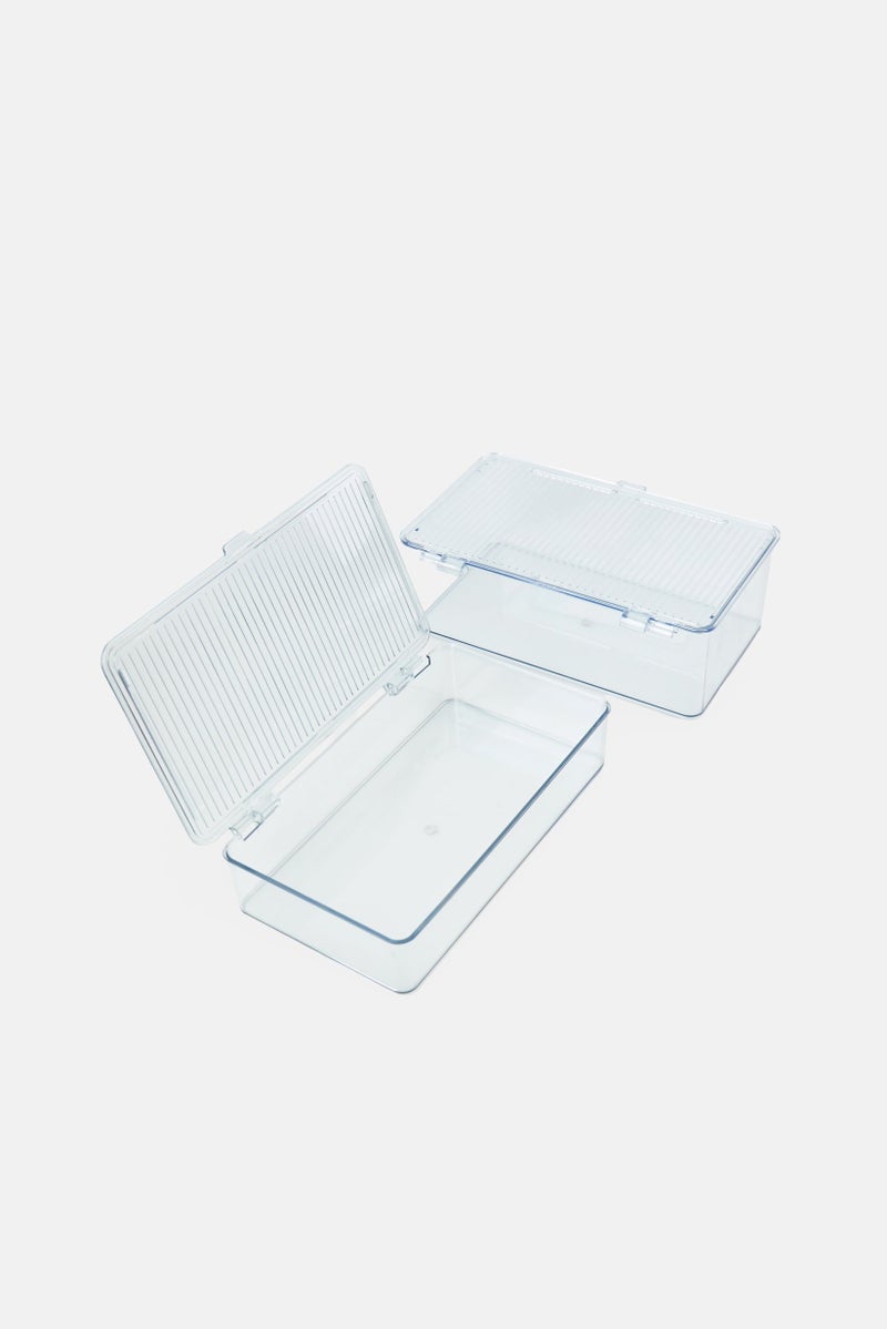 Oasis Home 2 Pcs Multi Purpose Stackable Organizer With Hinged Lid, Transparent - Image 3