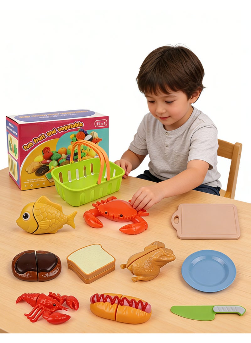 Fruit Slicing Play Food Set for Toddlers |  Vibrant Colors & Realistic Textures | Storage Basket for Travel | Develops Fine Motor & Cognitive Skills - Image 1