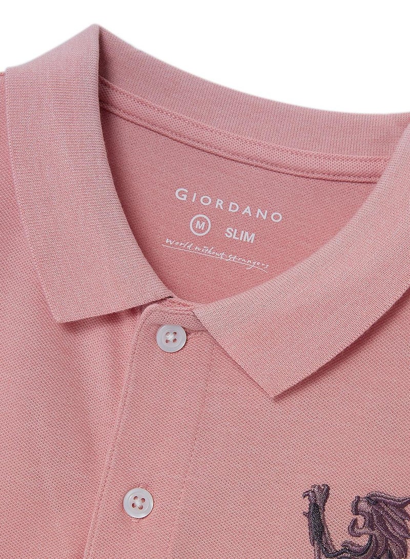 GIORDANO Men's 3D Lion Polo: Slim Fit, Bold Embroidery, Premium Pique  - Image 3