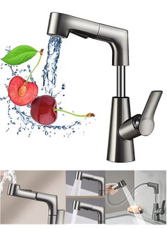 XiuWoo Stainless Steel Pull Down Bathroom Faucets with 3 Spray Patterns and Telescopic Lever, Water Saving Sink Tap, Bathroom Faucet, Kitchen Lift Up and Down Faucet  - Image 1