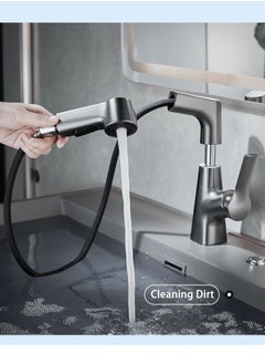 XiuWoo Stainless Steel Pull Down Bathroom Faucets with 3 Spray Patterns and Telescopic Lever, Water Saving Sink Tap, Bathroom Faucet, Kitchen Lift Up and Down Faucet  - Image 2