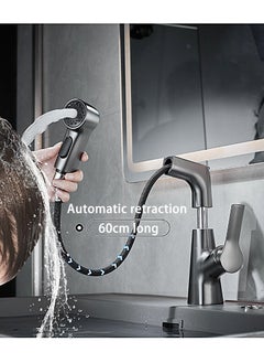 XiuWoo Stainless Steel Pull Down Bathroom Faucets with 3 Spray Patterns and Telescopic Lever, Water Saving Sink Tap, Bathroom Faucet, Kitchen Lift Up and Down Faucet  - Image 3