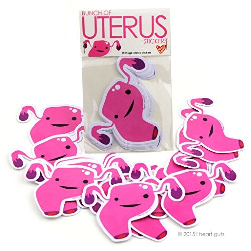 I Heart Guts Bunch of Uterus Stickers – 15-Pack Vinyl Uterus Stickers for Endometriosis Awareness, Fertility Support, Women’s Health, Period Positivity, Gynecologists, Activists, Journals - Image 1