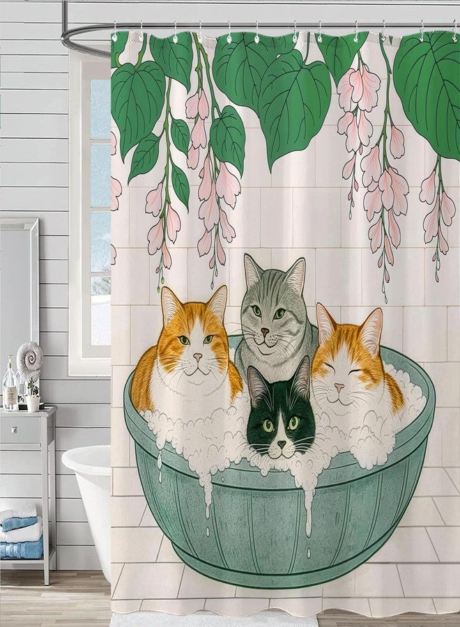 Kanuyee Adorable Cats Shower Curtain Set Cozy Plant Pot Design Waterproof Bathroom Shower Curtain Cute Feline Group Print Charming Home Decor 72x72 Inch - Image 3
