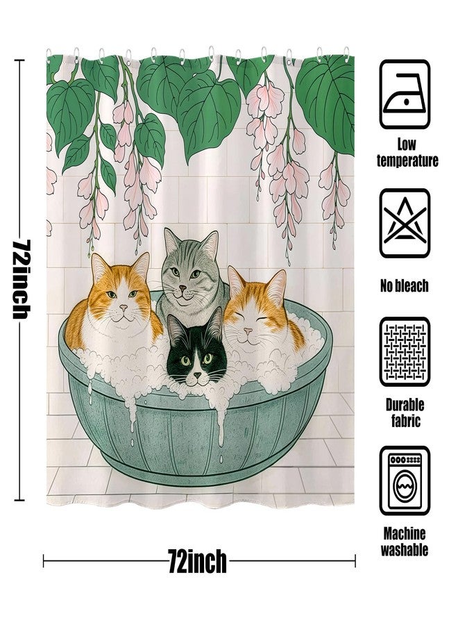 Kanuyee Adorable Cats Shower Curtain Set Cozy Plant Pot Design Waterproof Bathroom Shower Curtain Cute Feline Group Print Charming Home Decor 72x72 Inch - Image 5