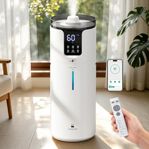 Lacidoll 16L Smart Humidifier large room, Whole house Humidifier for Home 1500 sq.ft with APP/Voice/Remote Control, Ultrasonic Cool Mist Humidifiers for Bedroom, Plants, office with Tube, White - Image 1