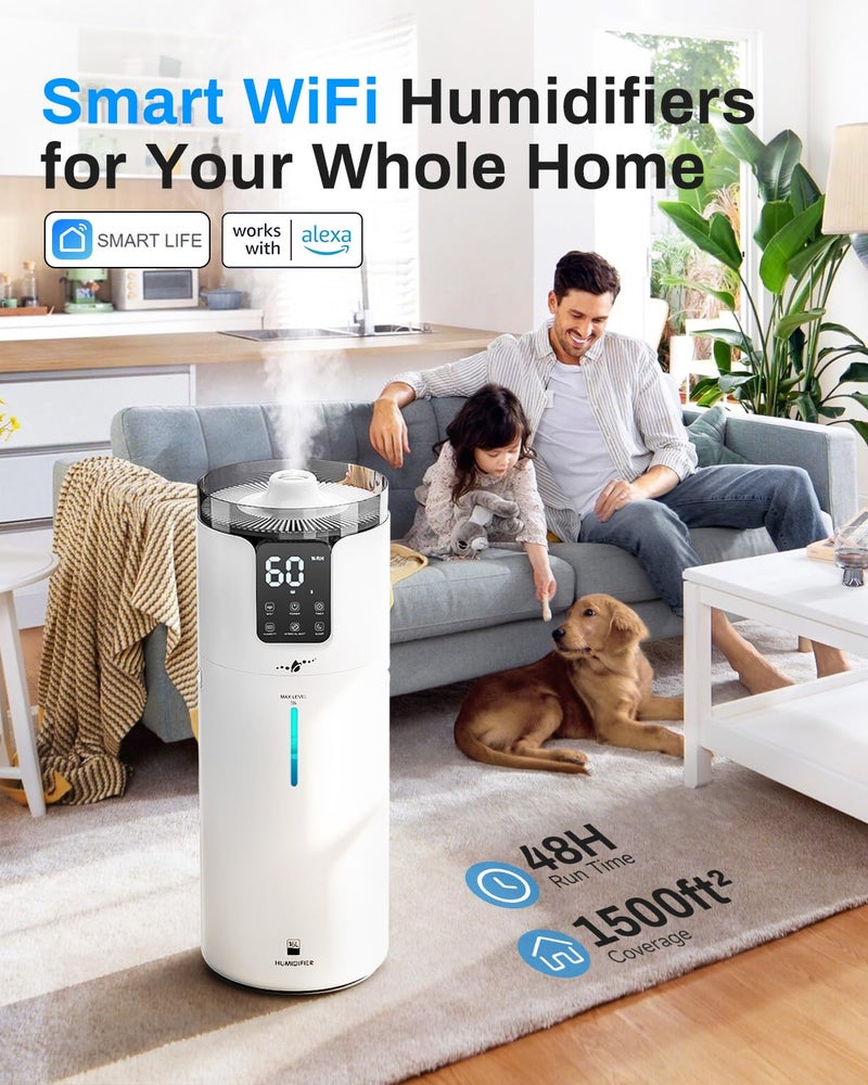Lacidoll 16L Smart Humidifier large room, Whole house Humidifier for Home 1500 sq.ft with APP/Voice/Remote Control, Ultrasonic Cool Mist Humidifiers for Bedroom, Plants, office with Tube, White - Image 2