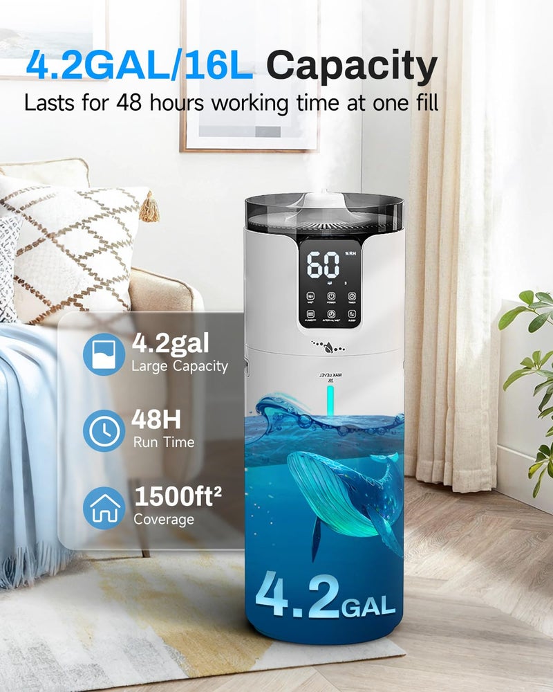 Lacidoll 16L Smart Humidifier large room, Whole house Humidifier for Home 1500 sq.ft with APP/Voice/Remote Control, Ultrasonic Cool Mist Humidifiers for Bedroom, Plants, office with Tube, White - Image 3