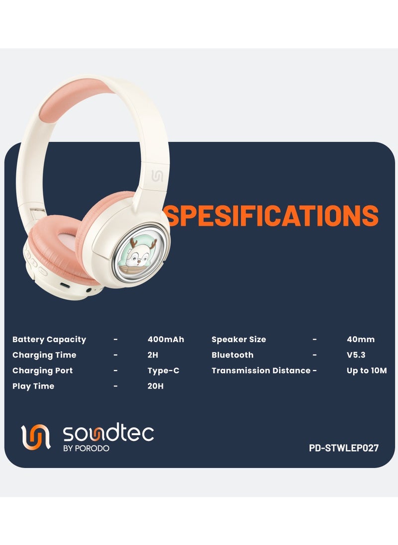 porodo Moose Wireless Headphone for Kids, Child-Friendly Controls, LED Lights, 20H Play Time, V5.3 Bluetooth, 400mAh Battery, Up To 10m Transmission Distance, 85dB Safe Sound - Pink  - Image 3