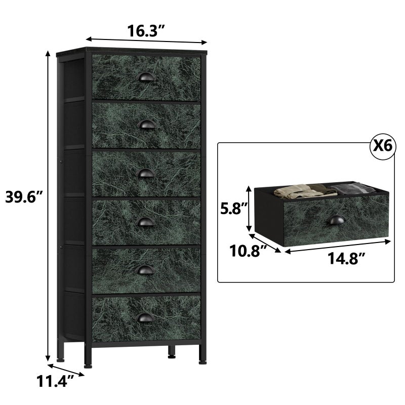 Furnulem Vertical Dresser for Bedroom,Tall Storage Tower Unit and Chest with 6 Drawers,Vintage Green Nightstand Furniture with Fabric Drawer Organizer in Dorm, Living Room,Closet,Entryway,Hallyway - Image 3