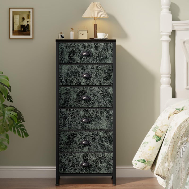 Furnulem Vertical Dresser for Bedroom,Tall Storage Tower Unit and Chest with 6 Drawers,Vintage Green Nightstand Furniture with Fabric Drawer Organizer in Dorm, Living Room,Closet,Entryway,Hallyway - Image 1