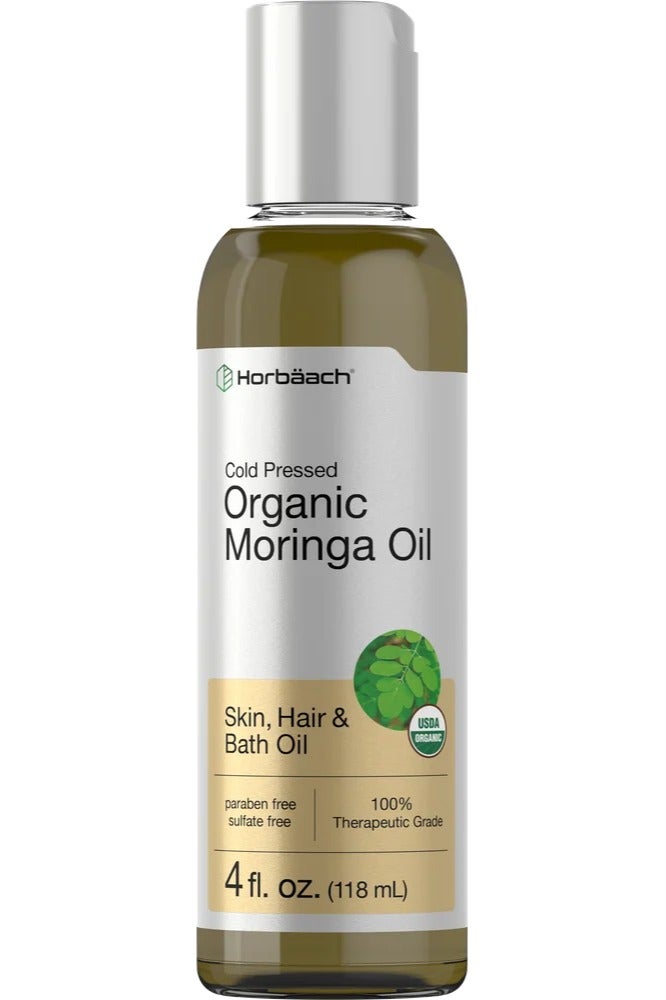 Horbäach Organic Moringa Oil | 4 fl oz | for Face, Hair, and Skin | 100% Therapeutic Grade | Paraben Free, Sulfate Free, Non-GMO | By Horbaach  - Image 1