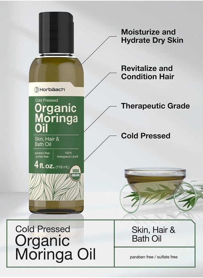 Horbäach - Organic Moringa Oil | 4 fl oz | for Face, Hair, and Skin | 100% Therapeutic Grade | Paraben Free, Sulfate Free, Non-GMO | By Horbaach - Image 1