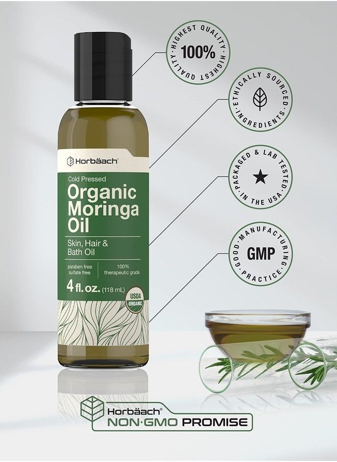 Horbäach - Organic Moringa Oil | 4 fl oz | for Face, Hair, and Skin | 100% Therapeutic Grade | Paraben Free, Sulfate Free, Non-GMO | By Horbaach - Image 1