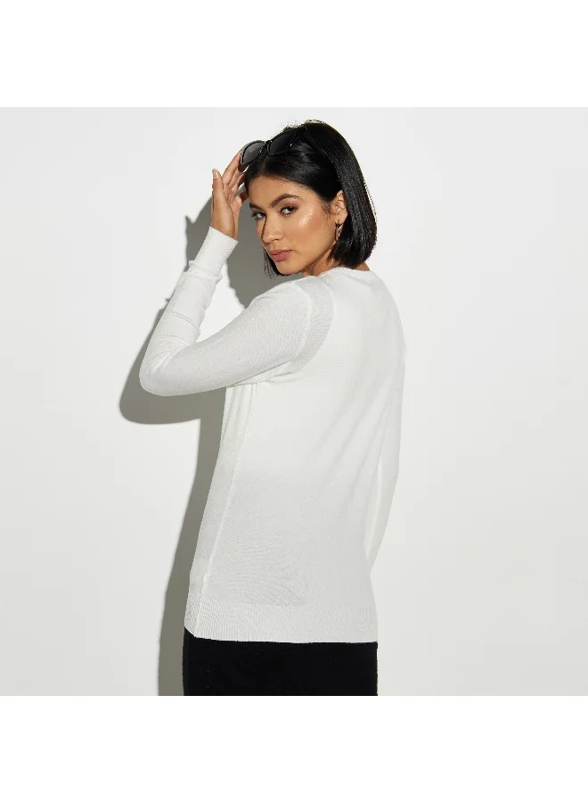 2Xtremz 2Xtremz Textured Sweater with V-neck and Long Sleeves