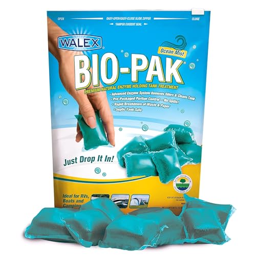 Walex BioPak Black Holding Tank Deodorizer Waste Digester DropIns Advanced Enzyme Formula for Rapid Breakdown of Waste Paper Removes Odors Cleans Tank Ocean Mist 10Pack - Image 1