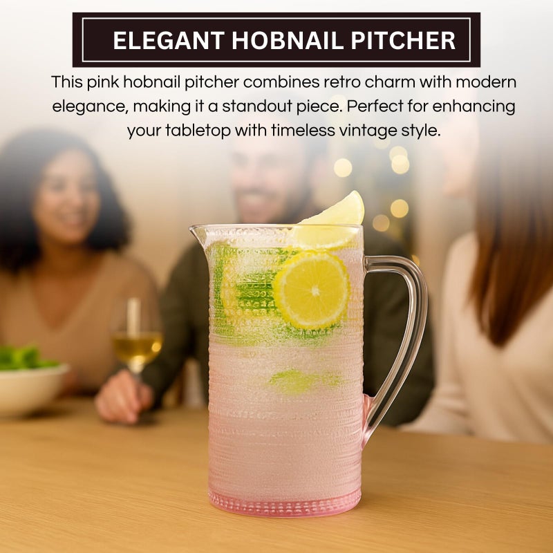 Khen Hobnail Blush Pink Pitcher, Beverage Dispenser, Heavy Duty Glass Beaded, 2.5 Quart, 82oz Cocktails, Juices, Water, Lemonade, Iced Tea, Parties, Everyday Fridge, Container, Milk, Iced Coffee, Drinks - Image 3