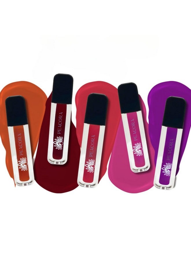 PEACORA Mini Matte Liquid Lipstick For Women Long Lasting & Waterproof Lipstick Perfect for Gifting, Wedding, Special Occasions & Travel (Set Of 5) (Multicolors, Shade-B) - Image 1