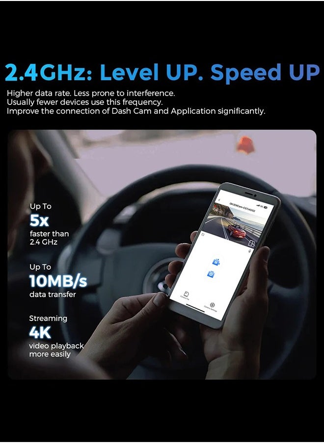 كاميرا Dash Cam 4K أمامية، كاميرا Dash Cam 4K أمامية، كاميرا مدمجة لاسلكية مدمجة للسيارات مزودة بتطبيق، كاميرا Dashcam صغيرة مع تطبيق، زاوية 170 درجة، مراقبة وقوف السيارات 24 ساعة، رؤية ليلية، WDR، مستشعر G، بطاقة SD مجانية 128G