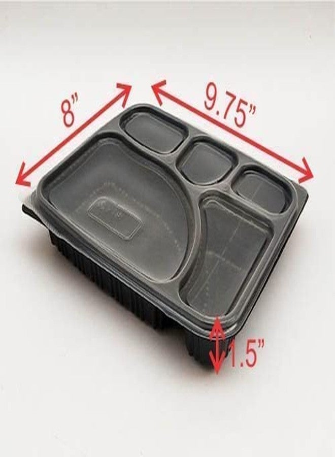 SURAKO COLLECTIONS Microwave Safe 5 Compartment Meal Tray with lid for Dinner, Lunch | Made of 100% BPA Free Food Virgin Plastic Black (Pack of 10) - Image 3
