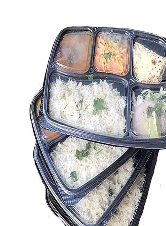 SURAKO COLLECTIONS Microwave Safe 5 Compartment Meal Tray with lid for Dinner, Lunch | Made of 100% BPA Free Food Virgin Plastic Black (Pack of 10) - Image 1