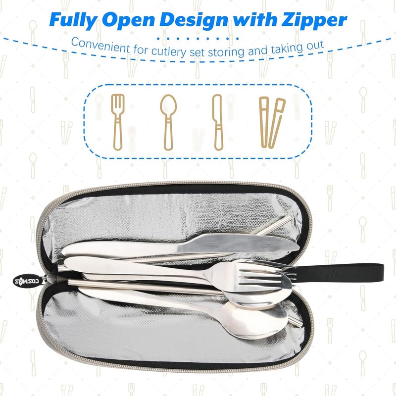 CM COSMOS Portable Travel Felt Tableware Carrying Storage Case Zipper Bag for Cutlery Kit Flatware Chopsticks Spoon Fork in Camping Travel Picnic Office - Image 4