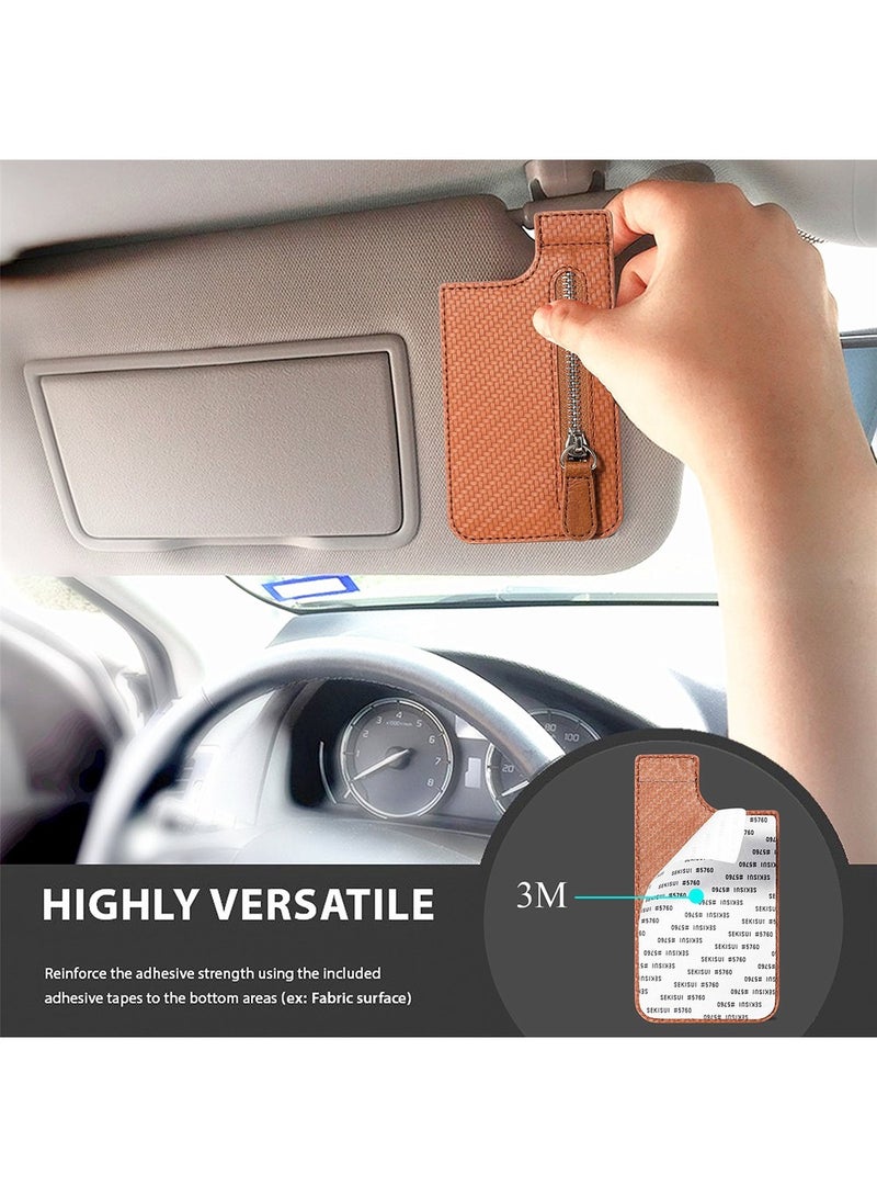 ممون حامل بطاقات الهاتف، جراب بطاقات ائتمان من جلد البولي يوريثان للهاتف المحمول، محفظة لاصقة صلبة للهاتف المحمول، حقيبة بطاقات من طبقتين بسحاب، بني - Image 3