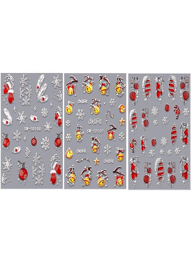 JALIYA 5D Embossed Christmas Nail Stickers - Cartoon Bells, Snowflake Decals for Winter Nail Designs - Self-Adhesive Art Decorations for Women - Image 2