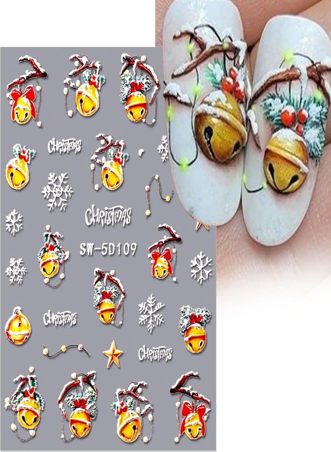 JALIYA 5D Embossed Christmas Nail Stickers - Cartoon Bells, Snowflake Decals for Winter Nail Designs - Self-Adhesive Art Decorations for Women - Image 3