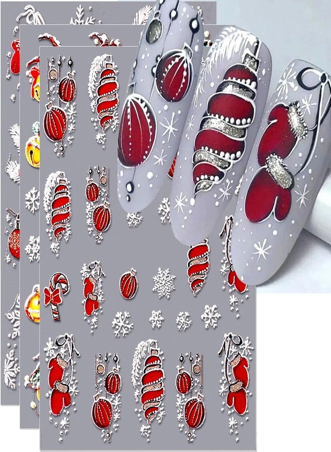 JALIYA 5D Embossed Christmas Nail Stickers - Cartoon Bells, Snowflake Decals for Winter Nail Designs - Self-Adhesive Art Decorations for Women - Image 1