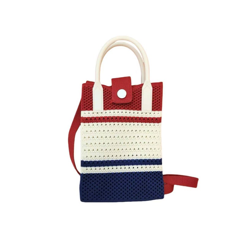 Knitted Mobile Phone Bag New Hollow Striped Color Matching Ethnic Leisure Style Fashion Leisure Joker Daily Commuting - Image 1