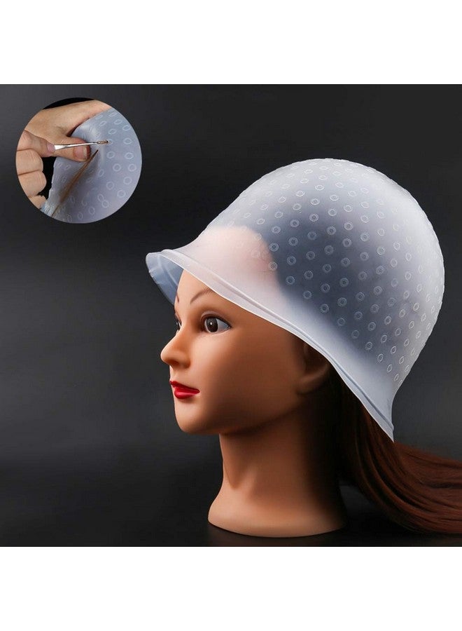 FRIUSATE FRIUSATE Hair Coloring Highlighting Cap, 2 Pieces Silicone Highlight Cap Pull Through Caps Hair Coloring Frosting Cap with Hook, Hair Highlighting Kit Gloves and Brush for Salon Tools Women Men - Image 5