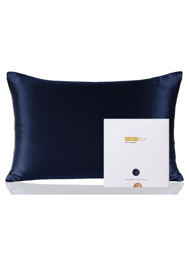 ZIMASILK ZIMASILK 100% Pure Mulberry Silk Pillowcase for Hair and Skin Health,Soft and Smooth,Both Sides Premium Grade 6A Silk,600 Thread Count,with Hidden Zipper,1pc(Standard 20''x26'',Navy Blue) - Image 1