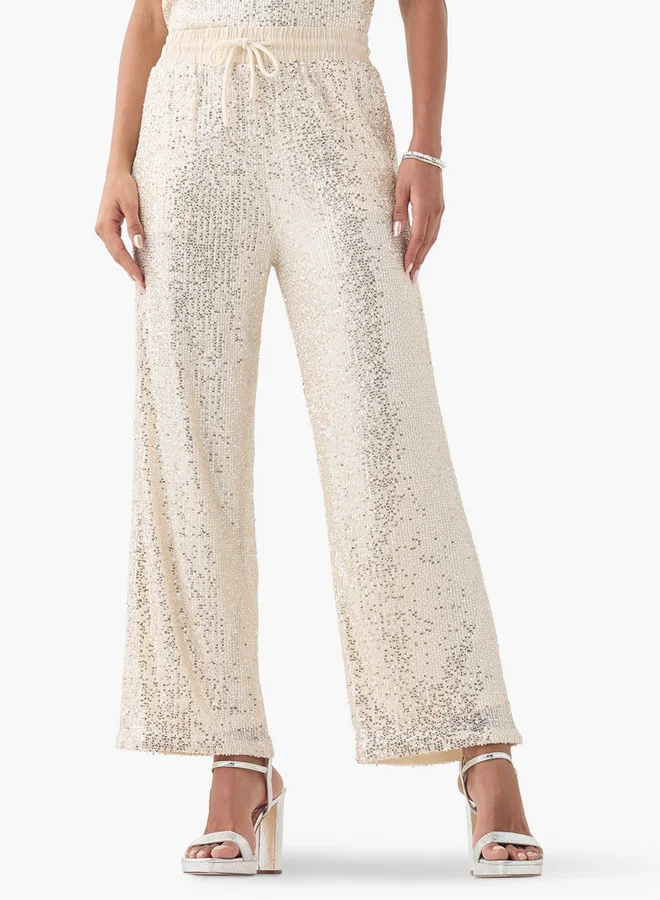 2Xtremz 2Xtremz Embellished Wide Leg Pants with Drawstring Closure